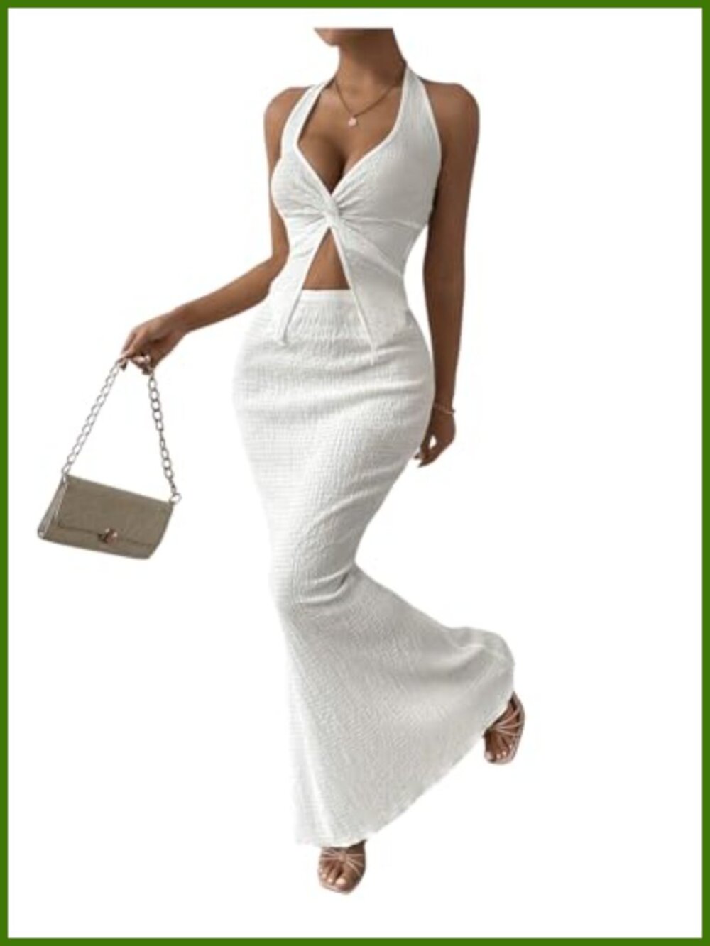 2 Piece Halter Twist Cami Top and Bodycon Long Skirt Set Women's Summer Outfit
